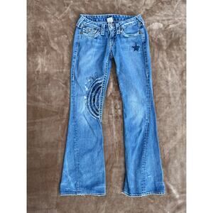 True Religion Embroidered Flare Star Denim Blue Jeans Women’s Size 29